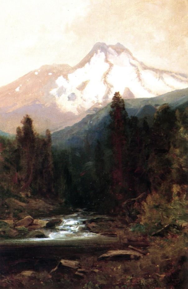 Mount Shasta and McCloud River, vintage artwork by William Keith, 12x8" (A4) Poster