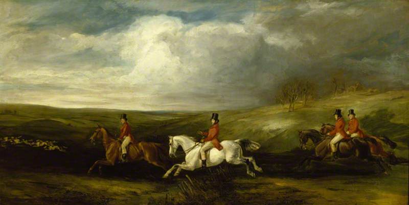 The Four Sons of Baron Nathan Mayer de Rothschild Following Hounds, vintage artwork by Sir Francis Grant, P.R.A., A3 (16x12") Poster Print