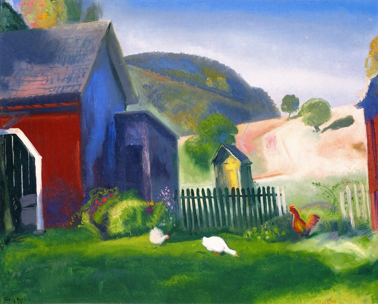 Barnyard and Chickens, vintage artwork by George Wesley Bellows, 12x8" (A4) Poster