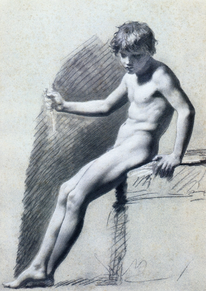 Seated Nude Figure, vintage artwork by Pierre-Paul Prud'hon, 12x8" (A4) Poster