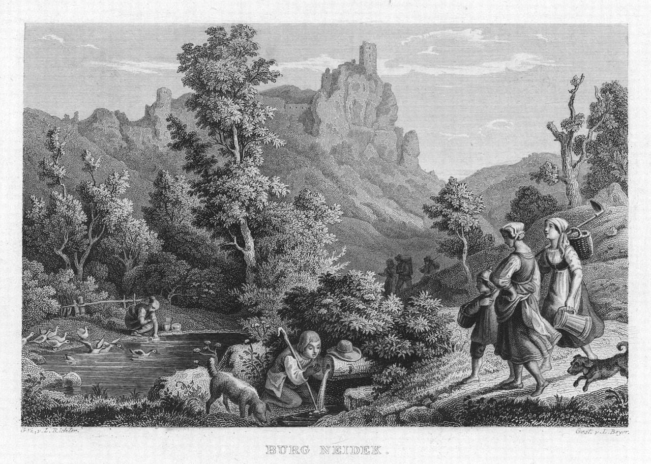 Neideck Castle Ruins, vintage artwork by Ludwig Richter, A3 (16x12") Poster Print