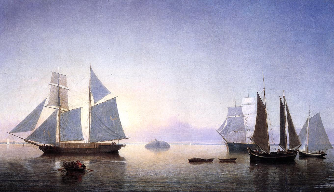 Becalmed off Halfway Rock, vintage artwork by Fitz Henry Lane, A3 (16x12") Poster Print