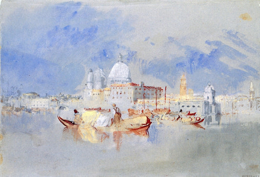 Boats in front of the Dogana and Santa Maria della Salute, vintage artwork by Joseph Mallord William Turner, 12x8" (A4) Poster