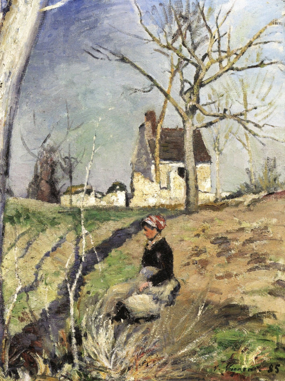 Woman in front of a Farm House, vintage artwork by Victor Vignon, 12x8" (A4) Poster