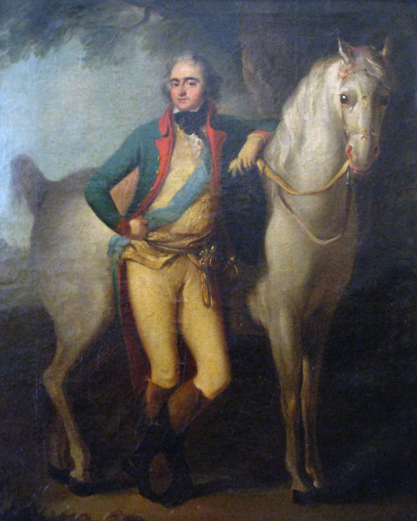Prince Joseph Poniatowski standing by a horse, vintage artwork by Josef Grassi, 12x8" (A4) Poster
