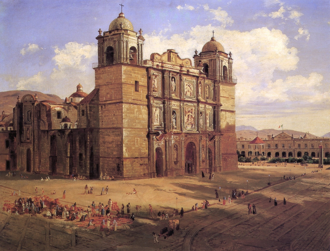 Catedral de Oaxaca, vintage artwork by Jose María Velasco, 12x8" (A4) Poster