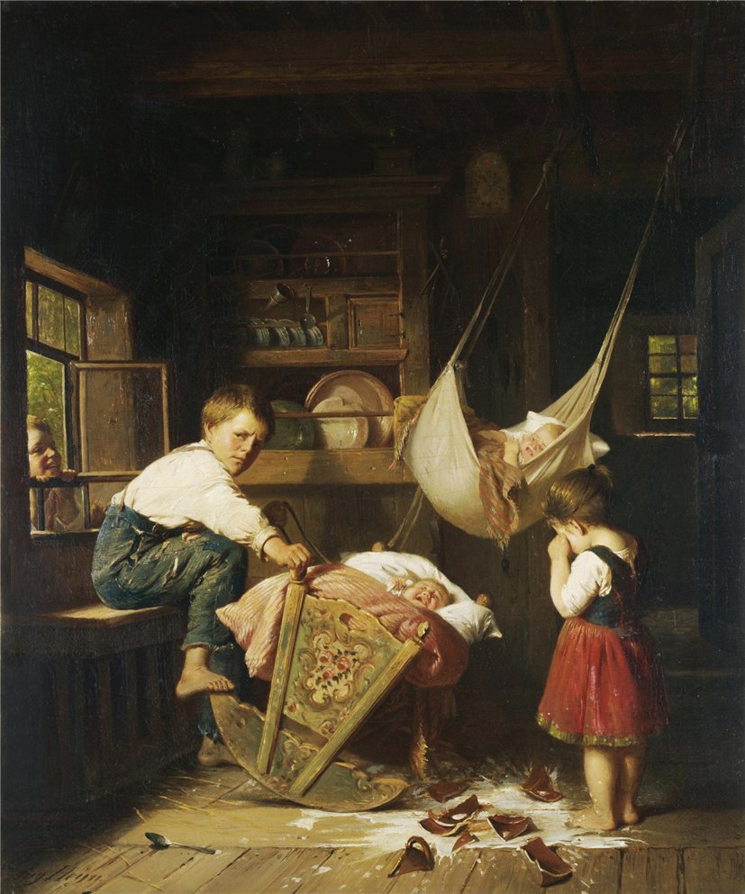 Crying over spilt milk, vintage artwork by August Heyn, 12x8" (A4) Poster