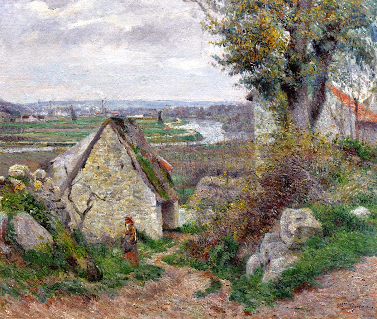 The Banks of the Oise, vintage artwork by Victor Vignon, 12x8" (A4) Poster