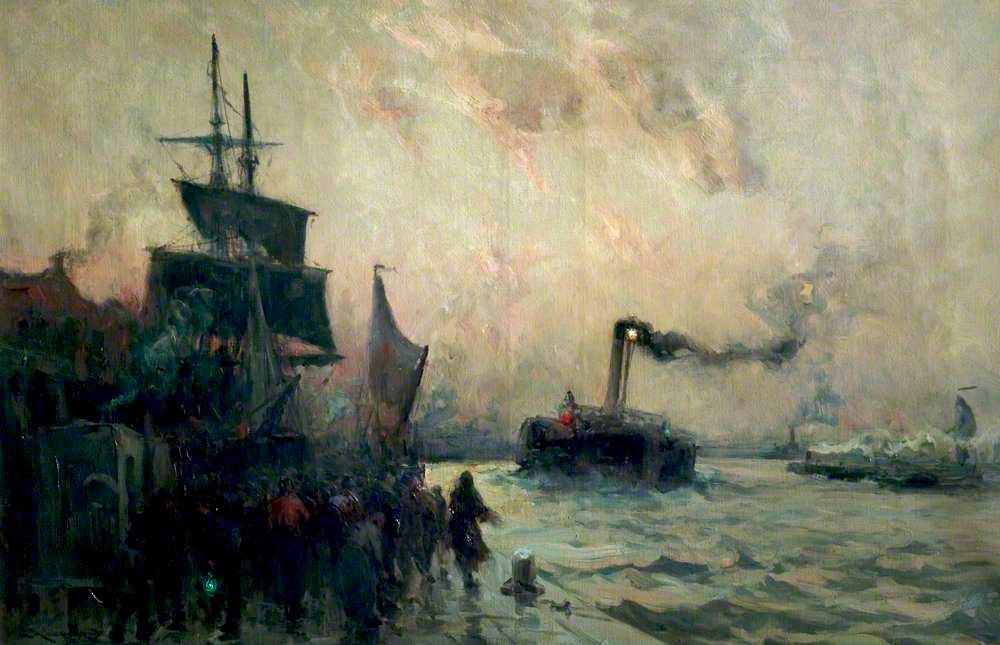 Greenwich Reach, London, Evening, vintage artwork by Edmund Aubrey Hunt, 12x8" (A4) Poster