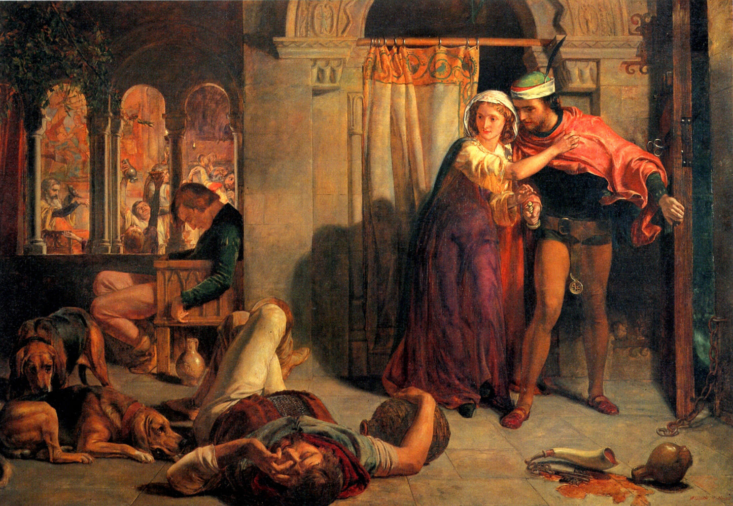 The Eve of St. Agnes: The Flight of Madeleine and Porphyro during the Drunkenness attending the Revelry, vintage artwork by William Holman Hunt, 12x8" (A4) Poster
