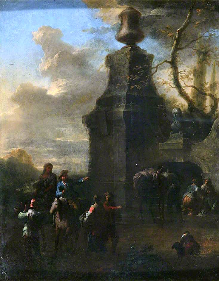Figures near a Mausoleum, vintage artwork by Franz de Paula Ferg, 12x8" (A4) Poster
