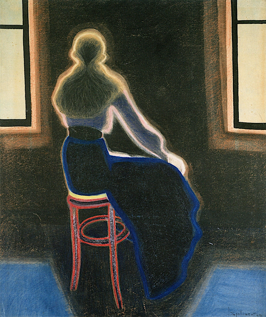 Young Woman on a Stool, vintage artwork by Leon Spilliaert, 12x8" (A4) Poster