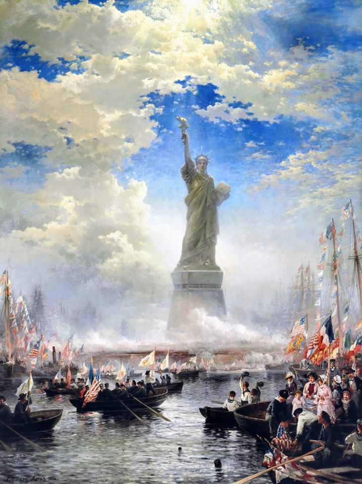 Commerce of Nations Rendering Homage to Liberty, vintage artwork by Edward Moran, 12x8" (A4) Poster