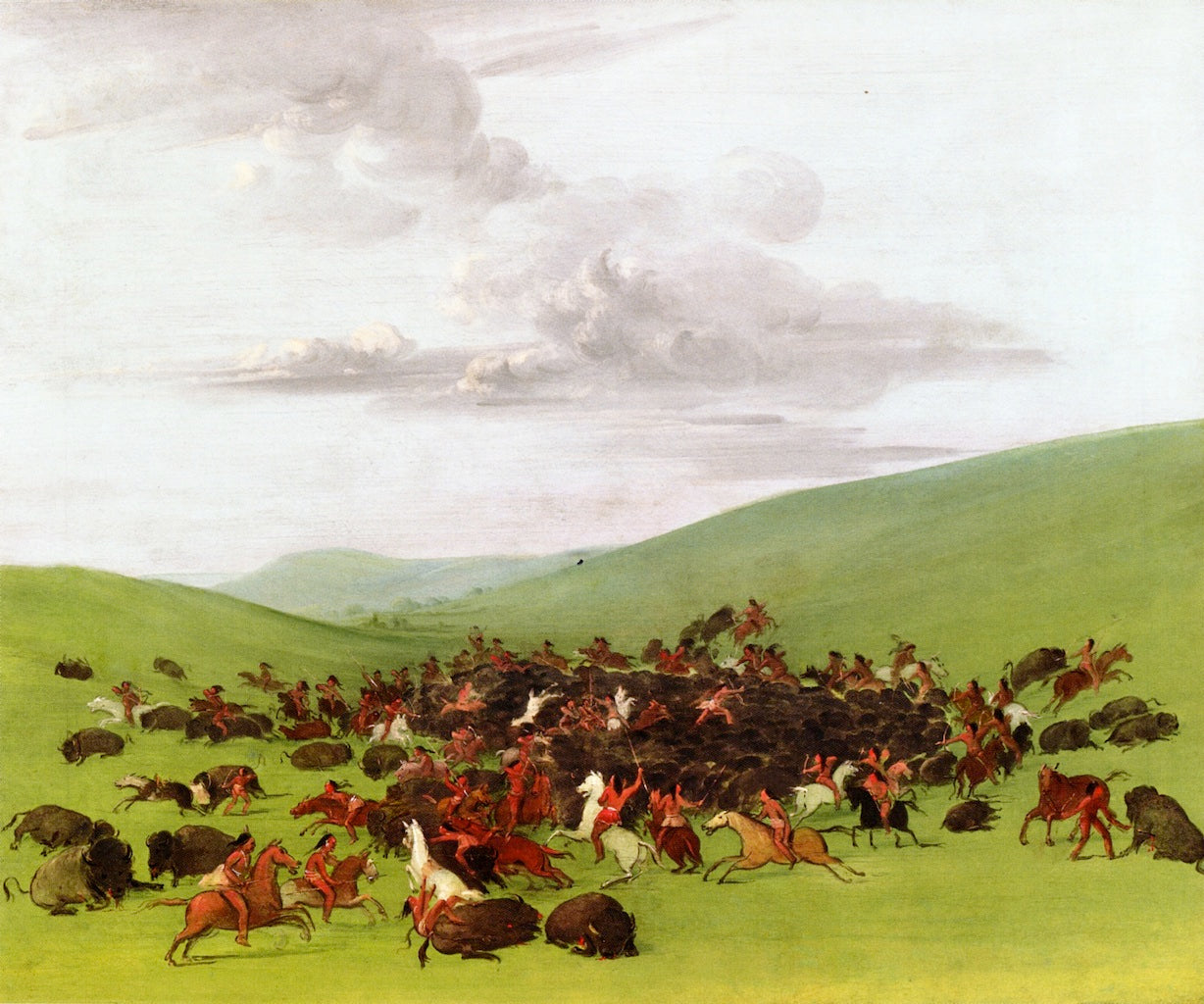 Buffalo Hunt, A Surround by the Hidatsa, vintage artwork by George Catlin, A3 (16x12") Poster Print