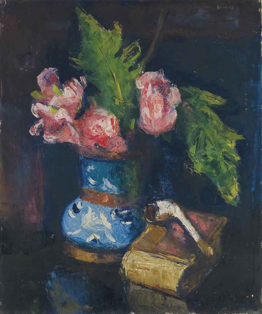 Still Life with Book and Pipe, vintage artwork by Manuel Ortiz de Zarate, 12x8" (A4) Poster