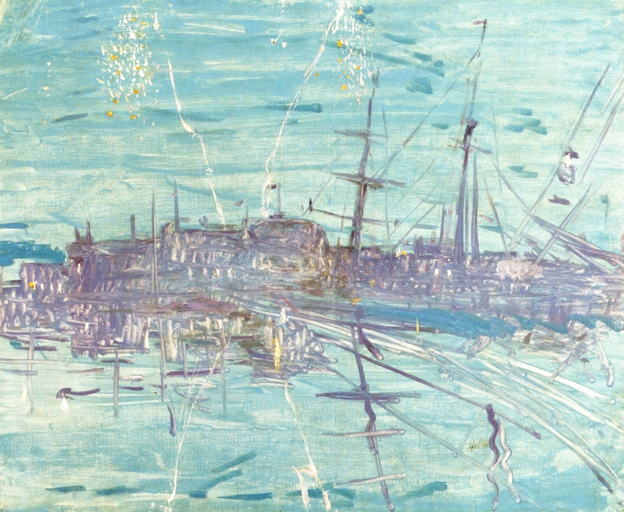 Fireworks Seen from the Sea, vintage artwork by Paul Cesar Helleu, 12x8" (A4) Poster