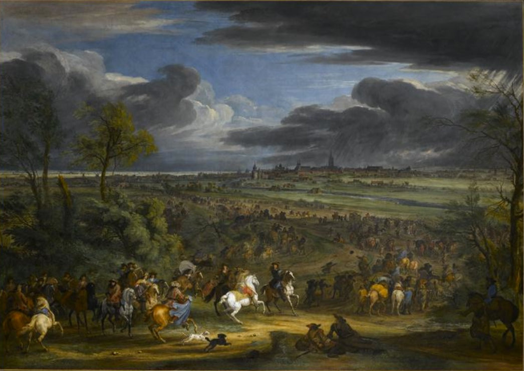 View of the march of the army of the king on Kortrijk on 18 July 1667, vintage artwork by Adam Frans van der Meulen, 12x8" (A4) Poster