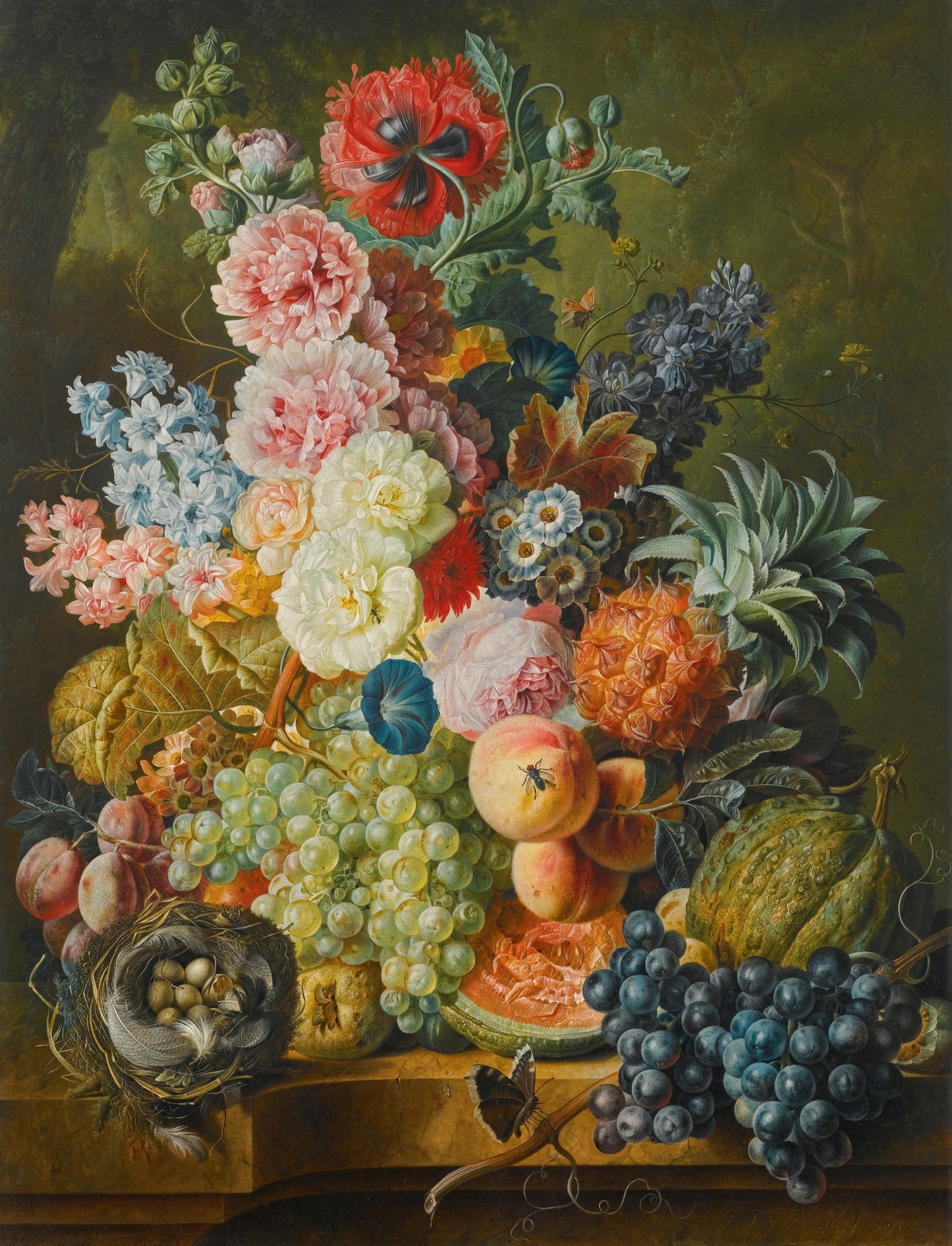 Still Life of Fruits and Flowers, vintage artwork by Paul Theodor van Brussel, 12x8" (A4) Poster