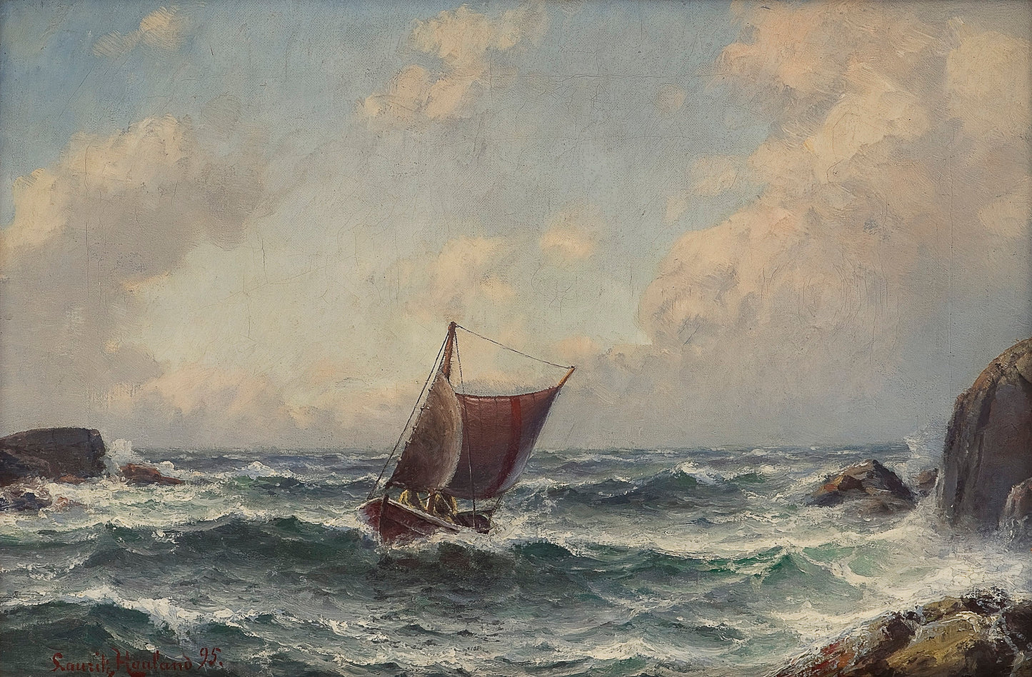 Boat between the Rocks by Lauritz Haaland,A3(16x12")Poster