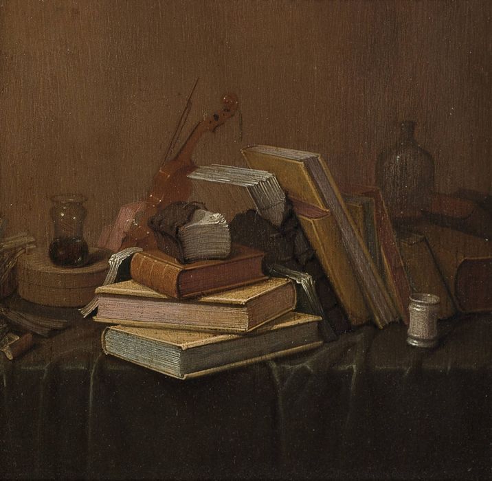 Still Life with Books, vintage artwork by Gerrit van Vucht, 12x8" (A4) Poster