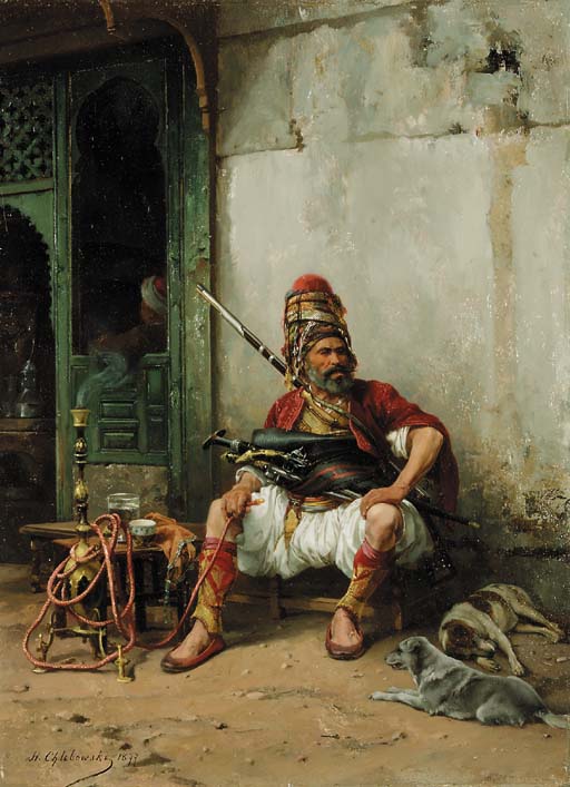 Bashi-Bazook with hookah, vintage artwork by Stanislaus Poraj Chlebowski, 12x8" (A4) Poster
