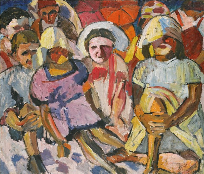 Children with Parasols, vintage artwork by Aristarkh Lentulov, 12x8" (A4) Poster