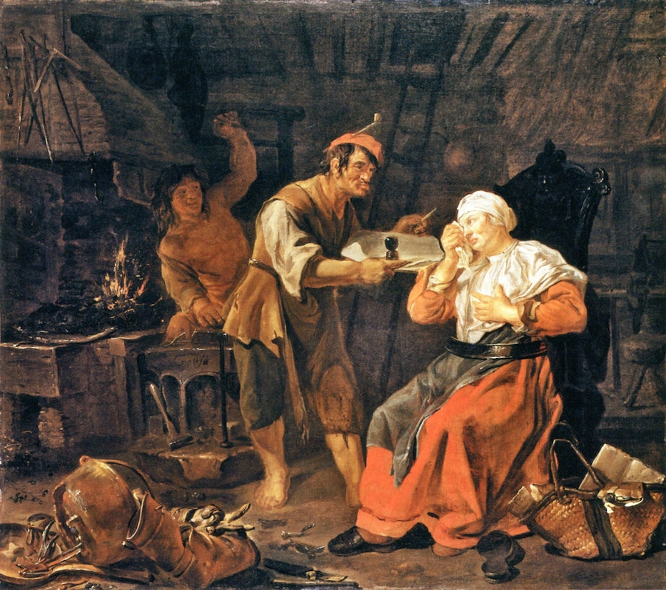 Doddus and the Covetous Woman, vintage artwork by Gabriël Metsu, 12x8" (A4) Poster