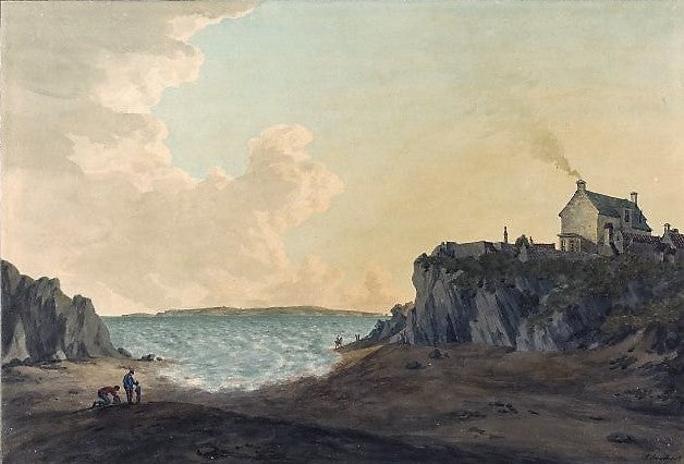 View looking West, back of Tenby , from below the Castle, vintage artwork by John Warwick Smith, 12x8" (A4) Poster