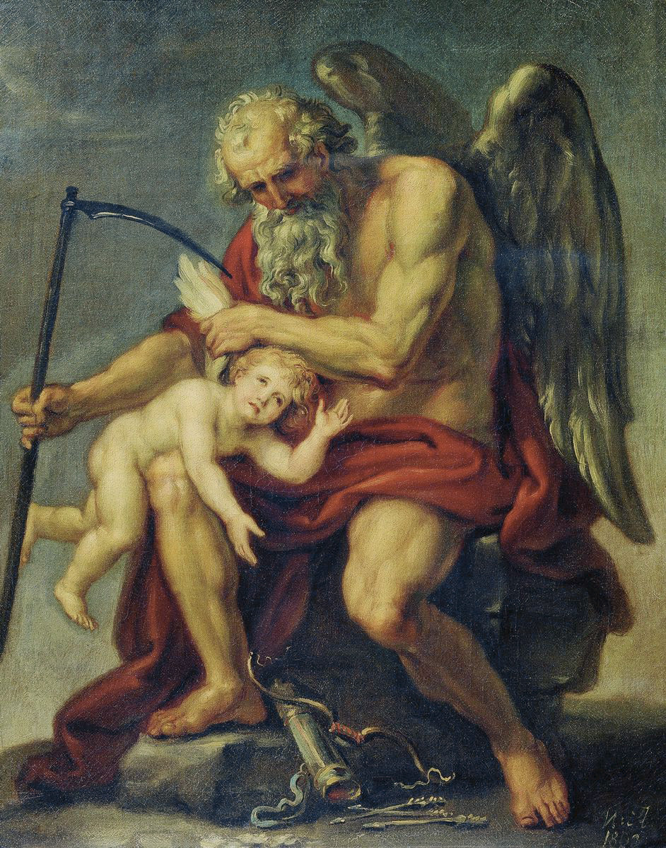 Saturn Cutting Cupid's Wings, vintage artwork by Ivan Akimov, 12x8" (A4) Poster