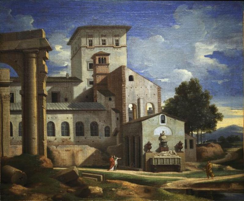 View of Rome Outskirts, vintage artwork by Attributed to Jean Lemaire, 12x8" (A4) Poster