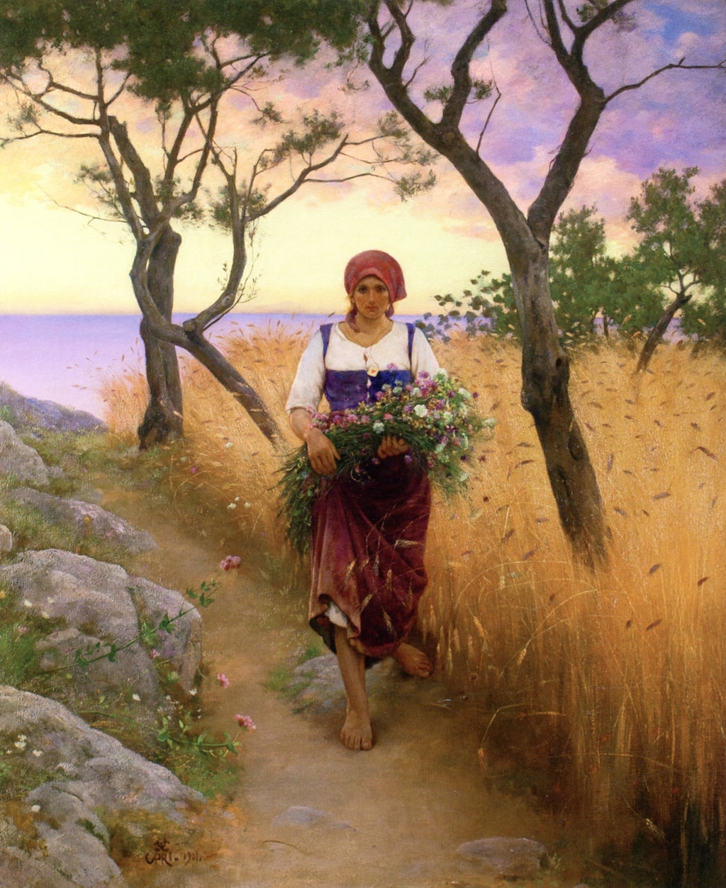 Summer Flowers, Anacapri, vintage artwork by Charles Caryl Coleman, 12x8" (A4) Poster