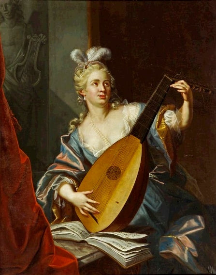 Lady playing a lute, vintage artwork by Emmanuel Jakob Handmann, 12x8" (A4) Poster