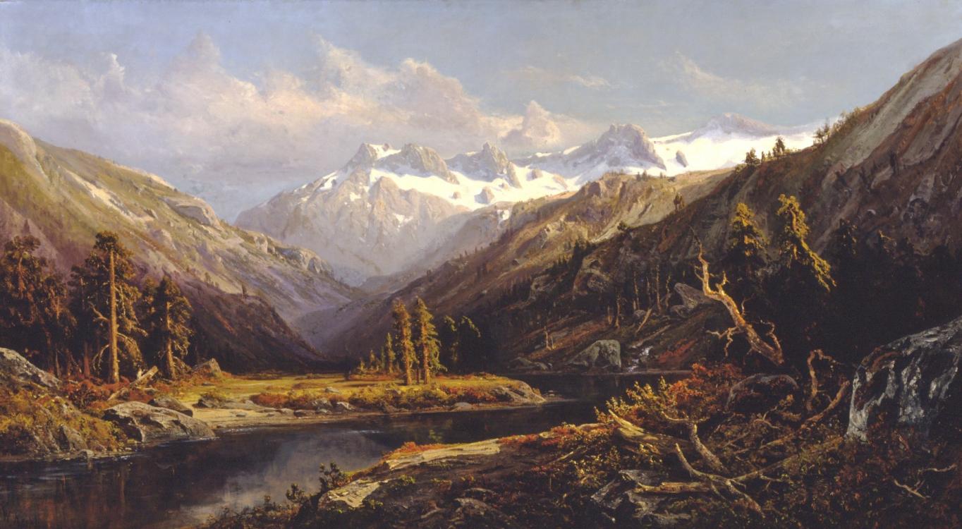 Sierra Nevada Mountains, vintage artwork by William Keith, 12x8" (A4) Poster