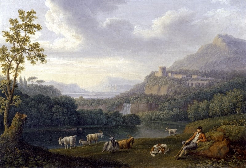 Landscape with Goatherd, vintage artwork by Jakob Philipp Hackert, 12x8" (A4) Poster