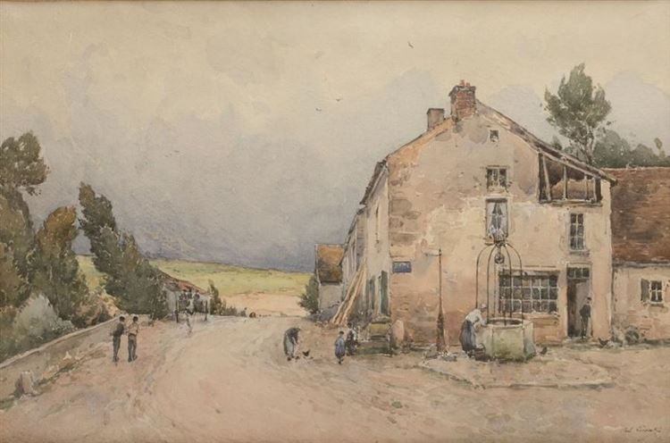View of Village, vintage artwork by Paul Lecomte, 12x8" (A4) Poster