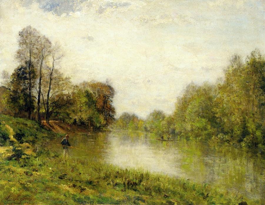 The Marne at Charenton, A Fisherman, vintage artwork by Stanislas Lepine, 12x8" (A4) Poster
