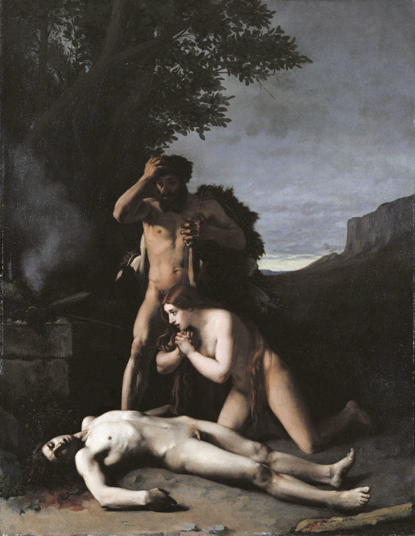 Adam and Eve Discover the Body of Abel, vintage artwork by Jean-Jacques Henner, 12x8" (A4) Poster