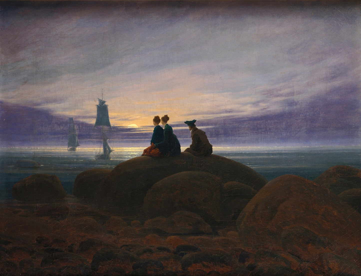 Moonrise over the Sea, vintage artwork by Caspar David Friedrich, 12x8" (A4) Poster