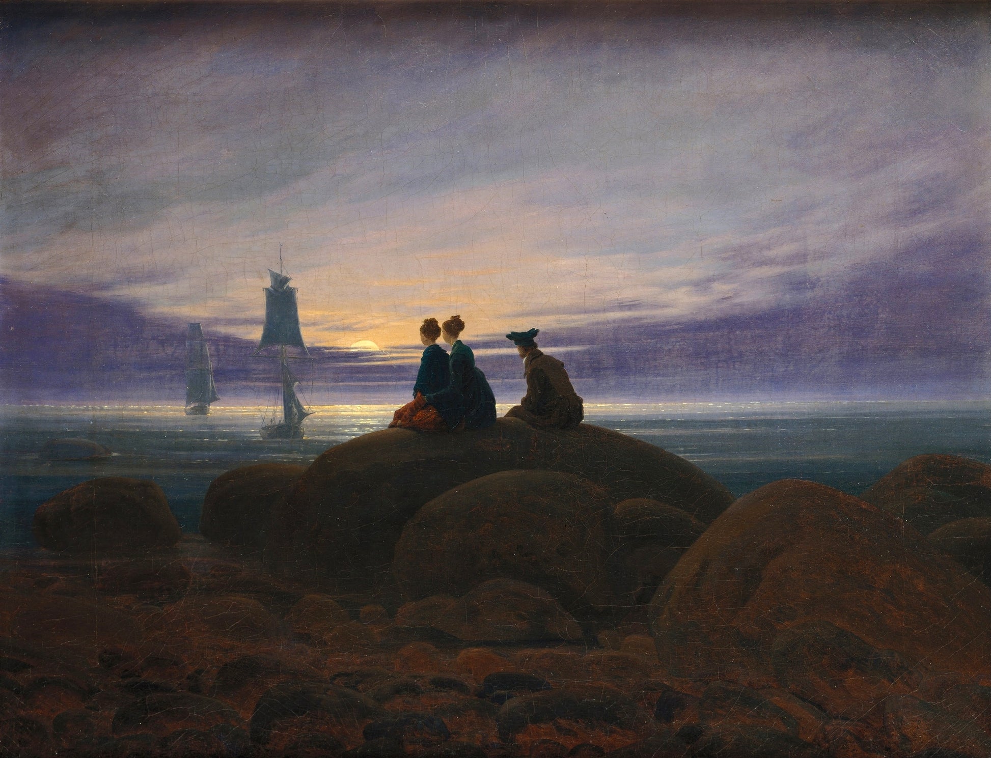 Moonrise over the Sea, vintage artwork by Caspar David Friedrich, 12x8" (A4) Poster