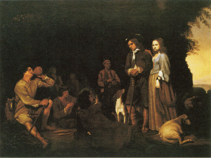 A Couple Visiting Shepherds in the Campagna, vintage artwork by Michiel Sweerts, 12x8" (A4) Poster