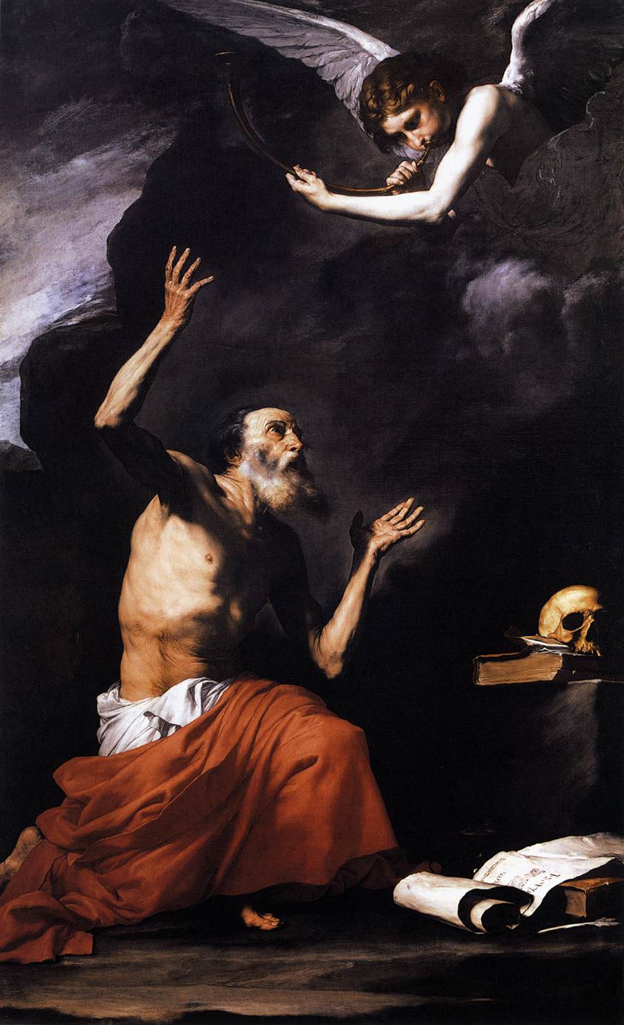 Saint Jerome and the Angel of Judgement, vintage artwork by Follower of Jusepe de Ribera, 12x8" (A4) Poster