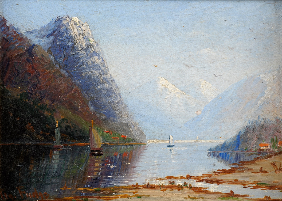 View of a Fjord, vintage artwork by Therese Fuchs, 12x8" (A4) Poster