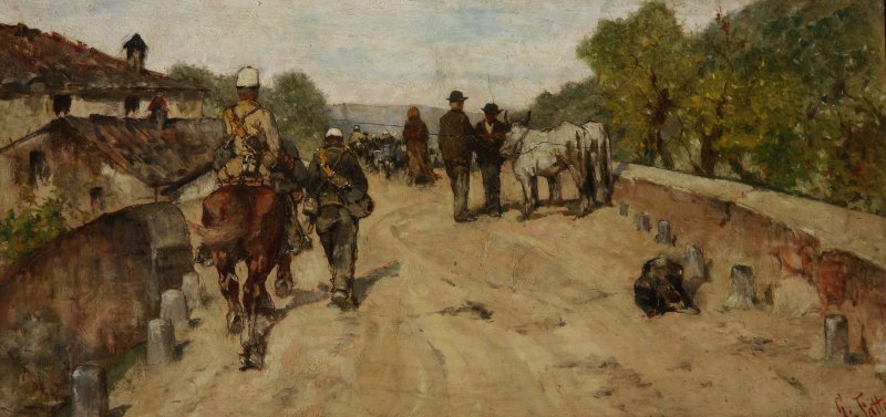Soldiers in the Country Road, vintage artwork by Giovanni Fattori, 12x8" (A4) Poster