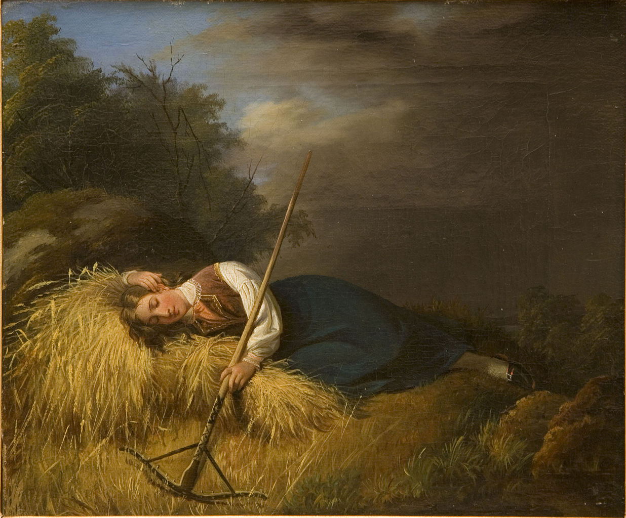 A Resting Harvest Girl, vintage artwork by Robert Wilhelm Ekman, A3 (16x12") Poster Print