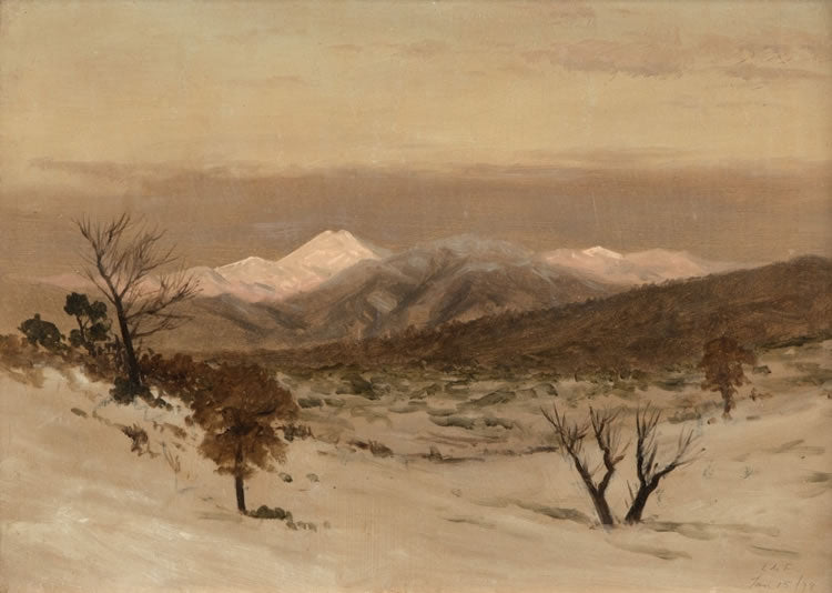Mountain Landscape with Brush, vintage artwork by Lockwood de Forest, 12x8" (A4) Poster
