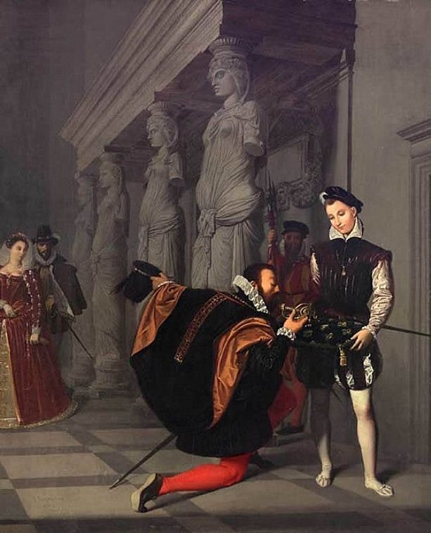 Don Pedro of Toledo Kissing the Sword of Henri IV, vintage artwork by Jean-Auguste-Dominique Ingres, 12x8" (A4) Poster