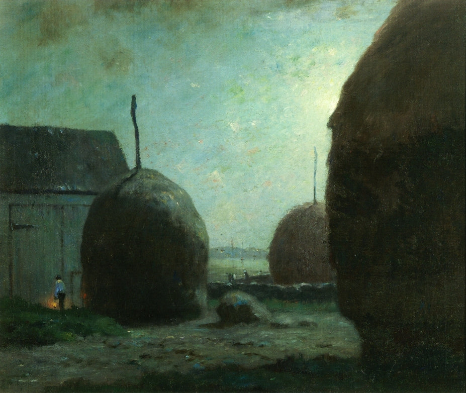 Newbury Haystacks in Moonlight, vintage artwork by Dwight W. Tryon, 12x8" (A4) Poster