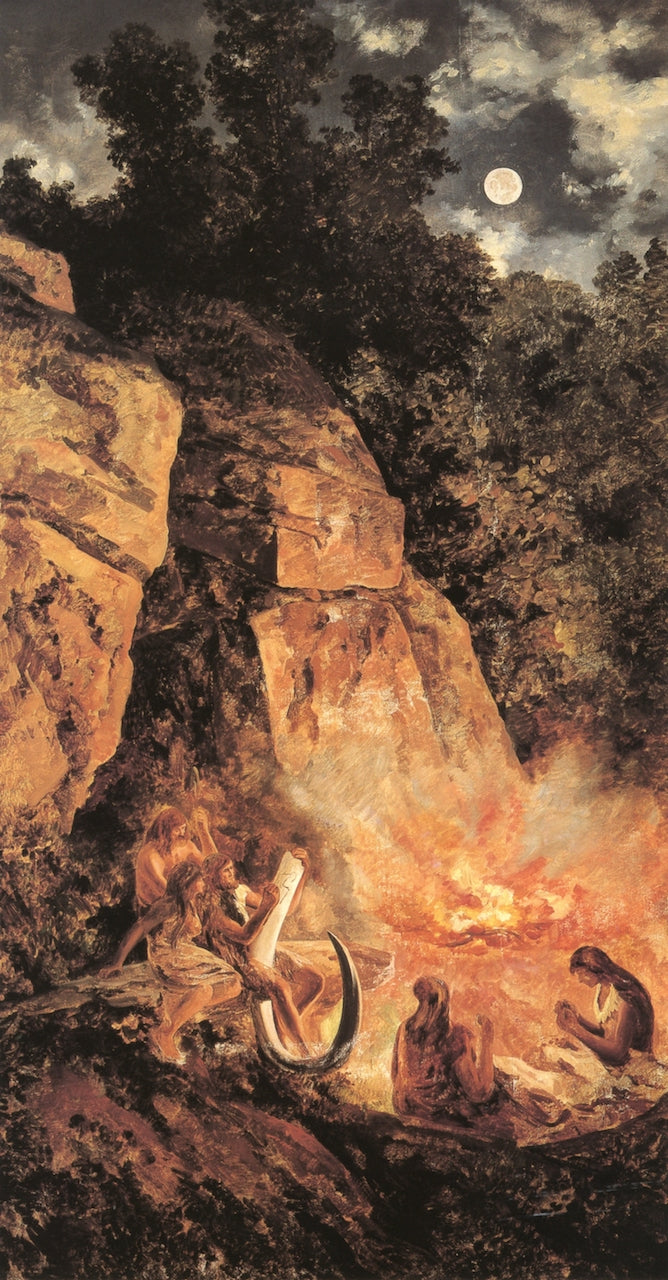 Escena del periodo Cuaternario Paleolítico Superior, vintage artwork by Jose María Velasco, 12x8" (A4) Poster