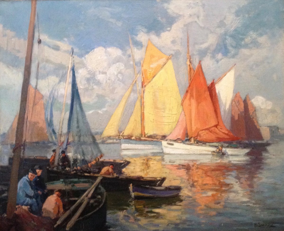Les sardiniers à Concarneau, vintage artwork by Henri Alphonse Barnoin, 12x8" (A4) Poster