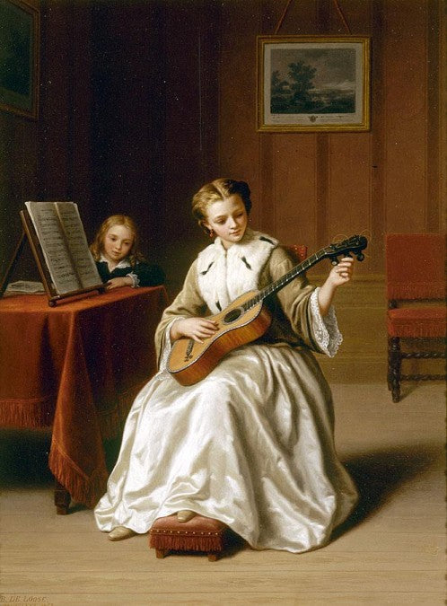 Tuning the Guitar, vintage artwork by Basile de Loose, A3 (16x12") Poster Print